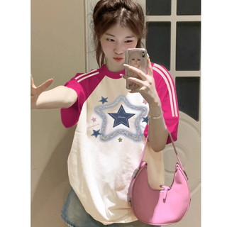 Local brand Focus Fashion Áo thun Raglan Trái rồng quả mơ form rộng cổ tròn áo phông Mùa hè ngắn tay áo 100% cotton