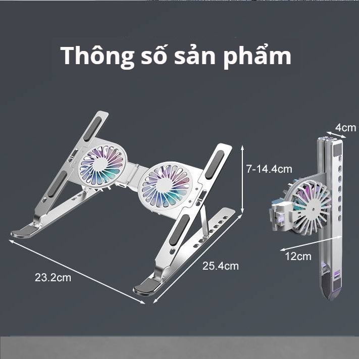 Giá Đỡ Laptop Bằng Hợp Kim Nhôm Quạt Led RGB 7 Mức Chỉnh Độ Cao, Có Thể Gấp gọn mang đi tiện lợi mã C9