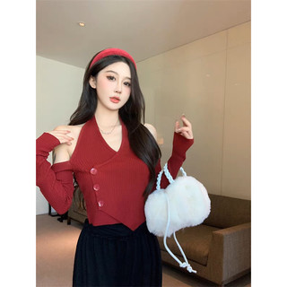 Gaeul store-áo len dệt kim cổ yếm cut vai cài khuy