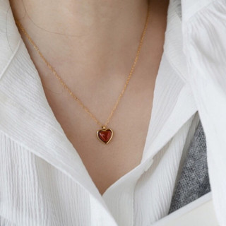 [littlebrown] Vòng cổ vòng tay mặt trái tim đá đỏ