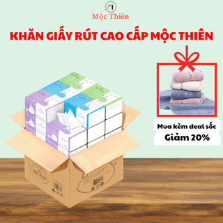 Thùng giấy ăn rút 30 gói mix màu giấy gấu trúc Mộc Thiên 4 lớp mềm mịn cao cấp