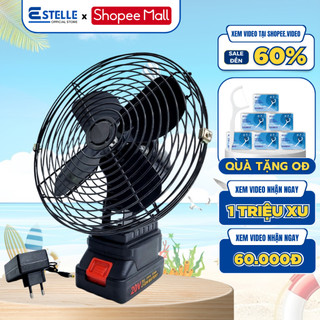 Quạt Tích Điện Đế Pin ESTELLE Dùng Chung Pin Makita Phổ Thông Kích Thước 8inch, Chất Liệu Thép Sơn Tích Điện Kèm Pin