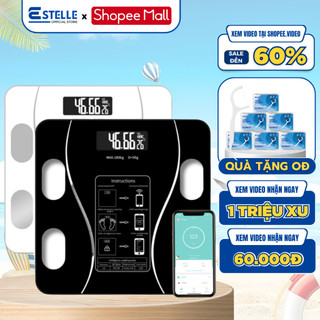 Cân Sức Khỏe Điện Tử Bluetooth ESTELLE, Mặt Kính Cường Lực Chịu Tải 220Kg Phân Tích Chỉ Số Cơ Thể Trên Điện Thoại