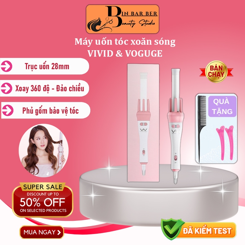 Máy uốn tóc tự động trục to 32 mm, xoay 360 độ làm xoăn tóc Vivid, Máy làm tóc chất liệu phủ gốm sứ chống quá nhiệt