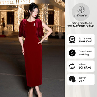 Đầm nhung dạ hội HeraDG thiết kế dáng ôm dài, vai xếp nhún đính đá tạo điểm nhấn, dáng sang trọng - WDHBC2013