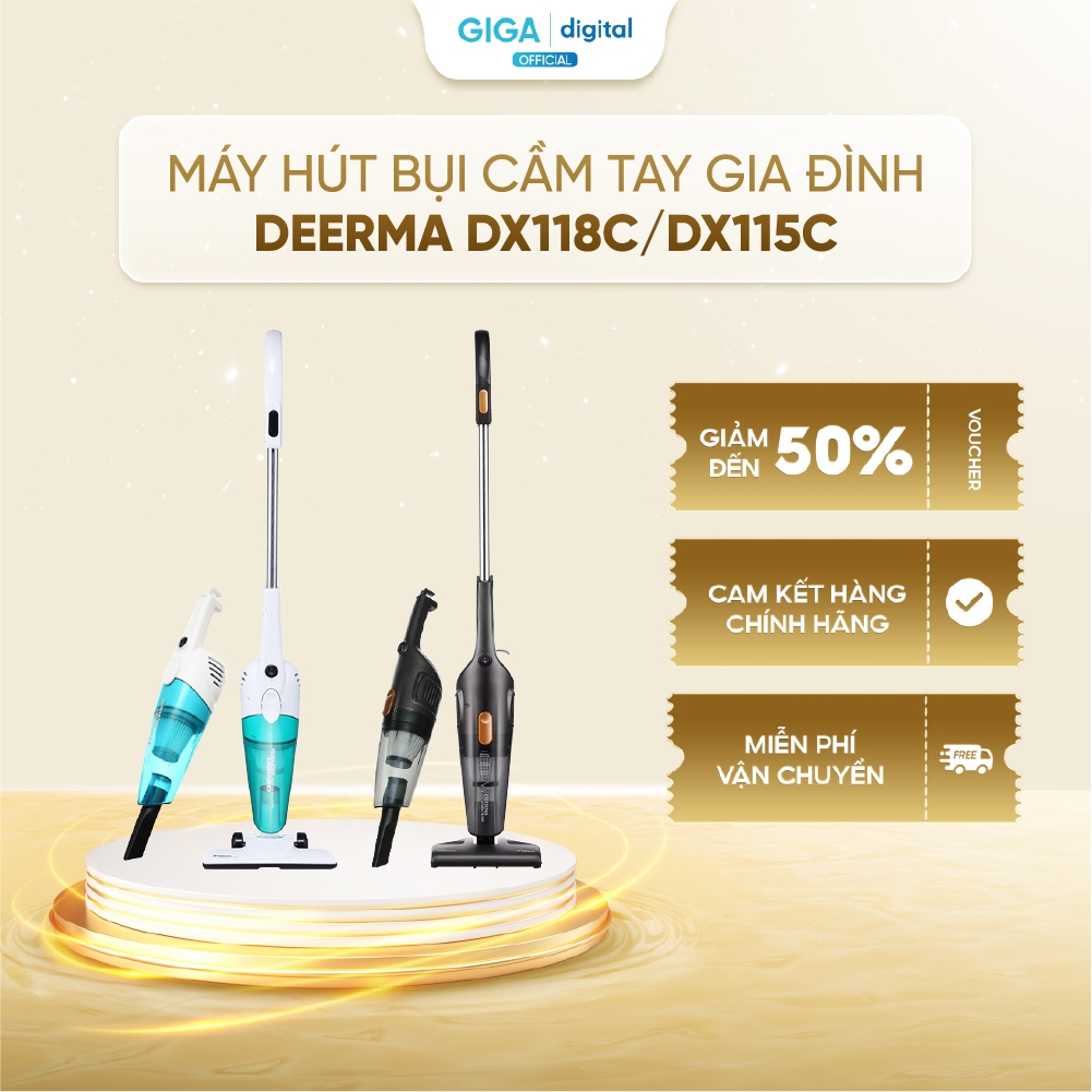 Máy hút bụi cầm tay gia đình Xiaomi Deerma  DX118C / DX115C -  Công suất 600W 3 đầu hút, dây 4.5m