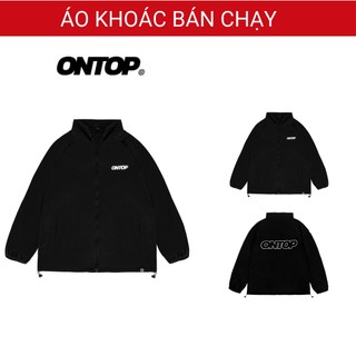 Áo khoác dù nam nữ ONTOP 2 lớp màu đen thêu chữ cổ trụ form rộng local brand Basic Renew | O13-AK3