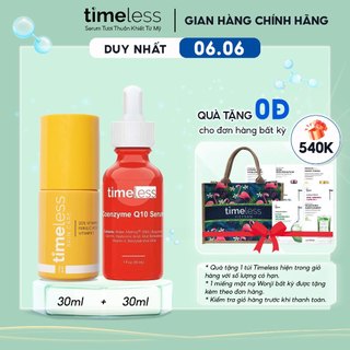 Combo Timeless Vitamin C 20% & Coenzyme Q10 Giúp Mờ Thâm Làm Sáng Và Hỗ Trợ Ngăn Lão Hoá Da