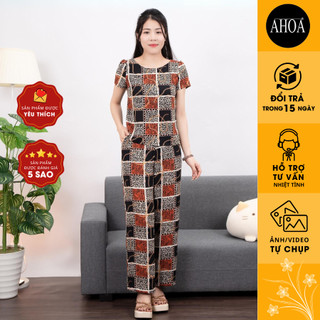 Bộ Lụa Trung Niên Cho Mẹ AHOA Quần Suông, Bộ Mặc Nhà Mùa Hè Cao Cấp Thoáng Mát Nhiều Họa Tiết Độc Đáo BLQX