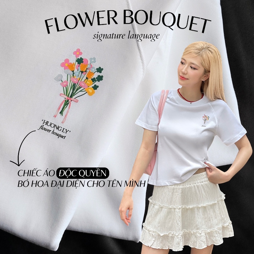 CHUBBIE - Áo Baby Tee in bó hoa theo tên riêng cho nữ - 'FLOWER BOUQUET' Baby Tee
