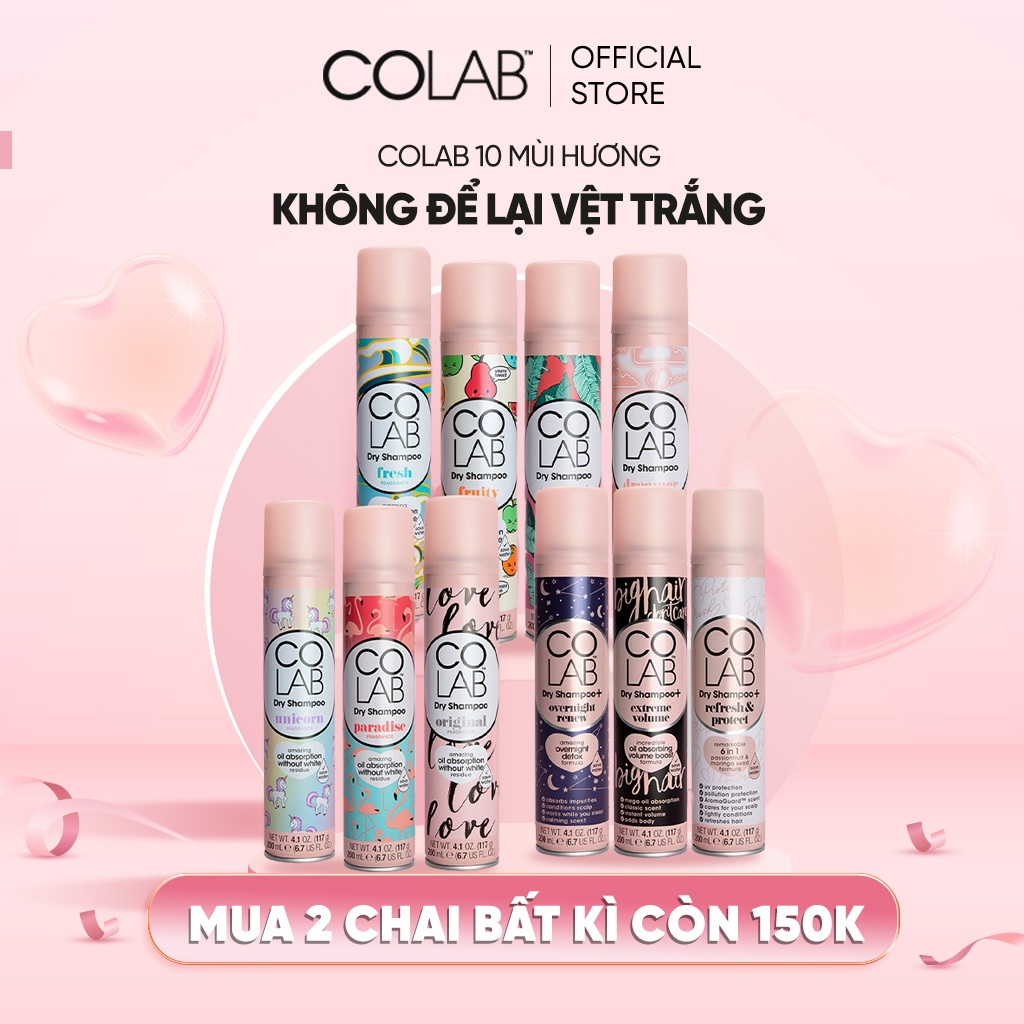Dầu Gội Khô Colab 200Ml Không Để Lại Vệt Trắng 10 Mùi Hương, Giúp Tóc Thơm Mát, Suôn Mượt, Vitamin E