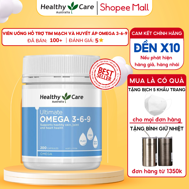 Viên Uống Hỗ Trợ Tim Mạch Và Huyết Áp Healthy Care Ultimate Omega 3, 6, 9 Ultimate 200 Viên