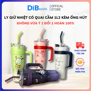 Ly thái inox 1200ml - ly giữ nhiệt có quai cầm 1l2 kèm ống hút inox 304 cao cấp dib