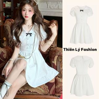  Váy Trắng Thiết Kế Xoè Lưng Cao Cổ Tim Cách Điệu Phong Cách Retro  TLV10   Thiên Lý Fashion 
