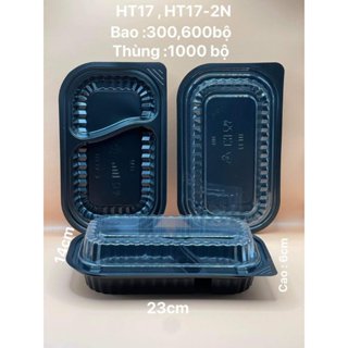 SET 50 Khay nhựa đen nắp trong Hình chữ nhật - Hộp đựng kimbap, sushi, bánh