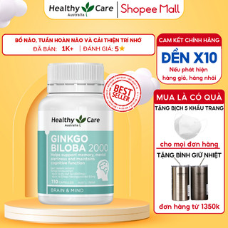 Bổ Não Ginkgo Biloba Healthy Care Úc 100 Viên, Viên Uống Tăng Cường Tuần Hoàn Não Và Cải Thiện Trí Nhớ