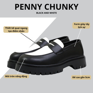 Giày da công sở chunky loafer thời trang INICHI G1236 da lì đế chunky thời trang phối màu đen trắng