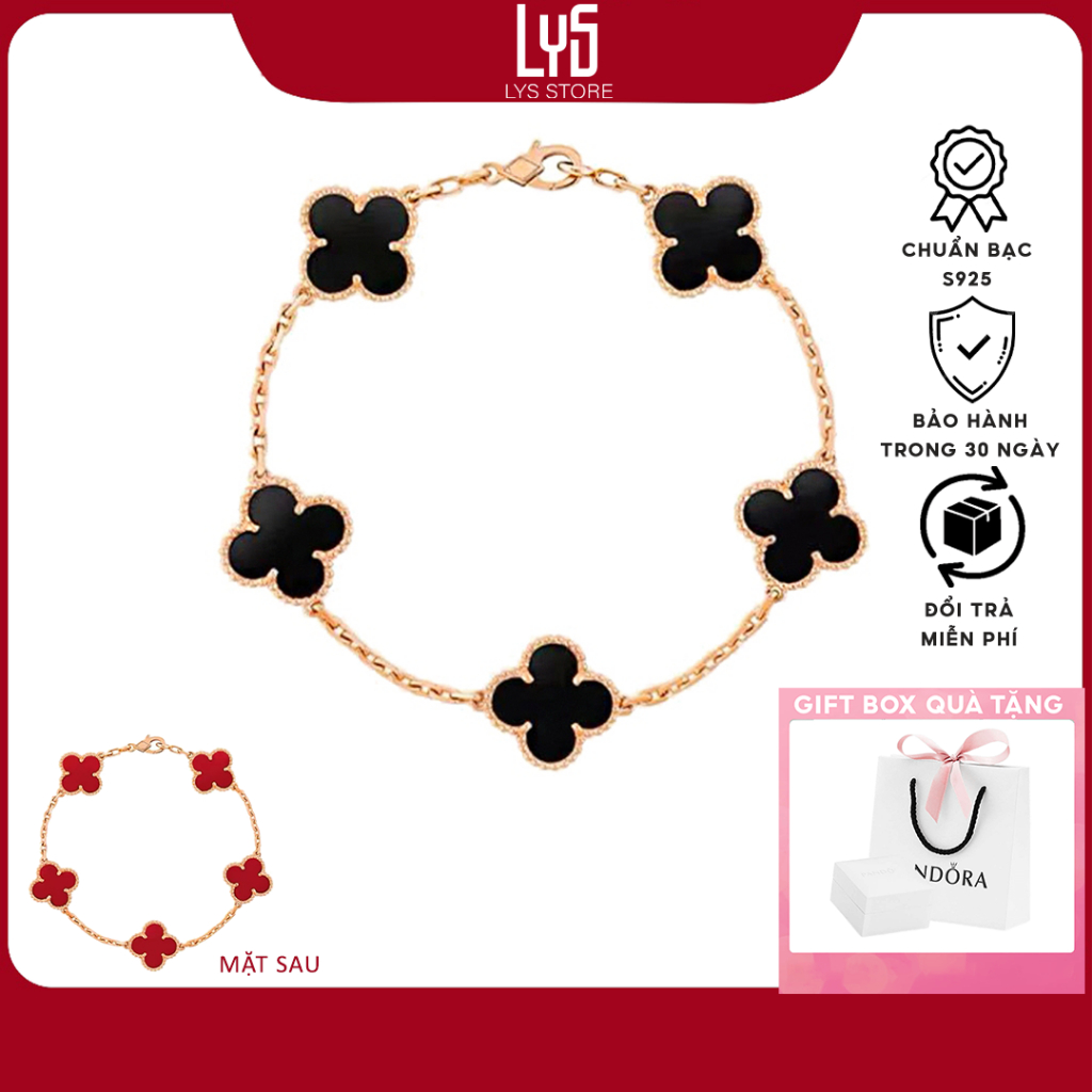 Lắc tay Lys Cỏ Bốn Lá 2118 - Lắc tay 2 mặt đỏ đen cao cấp