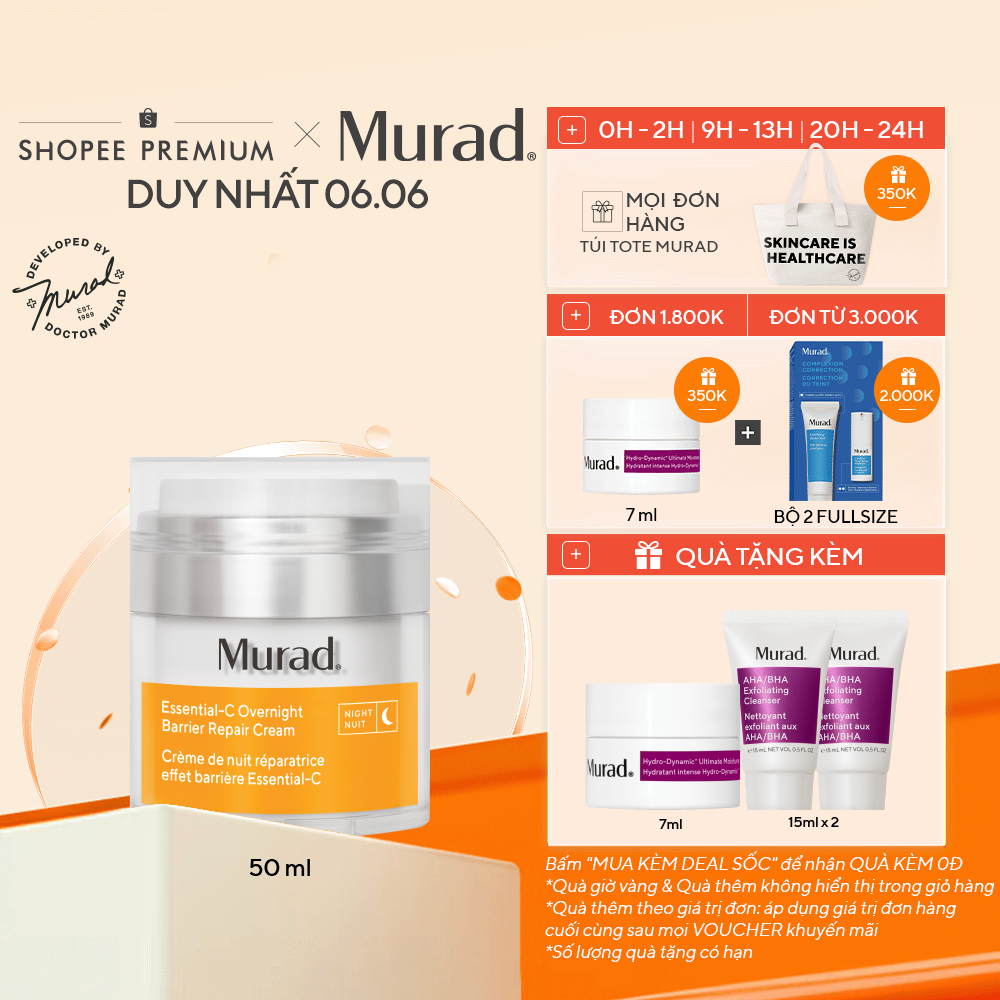 Kem Dưỡng Phục Hồi Da Ban Đêm - Murad Essential-C Overnight Barrier Repair Cream 50ml