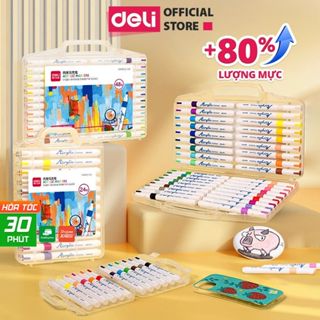 THÊM 80% MỰC Bút Sơn Acrylic Marker Deli Cao Cấp - 48 Màu Chống Nước Vẽ Trên Mọi Chất Liệu - Tô Màu DIY Vẽ Giày Vải Chai