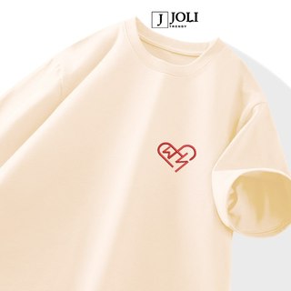 Áo Thun THÊU, Áo Phông Thêu Trái Tim By JOLI Chất Cotton Thoáng Mát Form Rộng Tay Lỡ Cho Nam Nữ Phong Cách Unisex