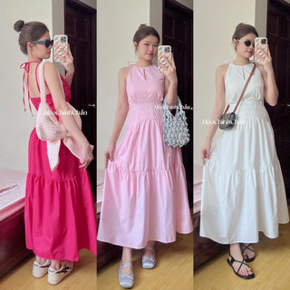HèoChinhChắn | Đầm Maxi Cổ Yếm  Khoét Ngực Thắt Nơ Cổ 3 Màu