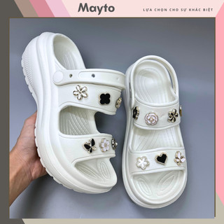 Sandal nữ đế cao có quai hậu độn đế 6cm MayTo kèm 14 charm bling trắng đen dễ thương DS-11