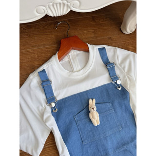 Đầm thun phối denim yếm tag thỏ Sỉ