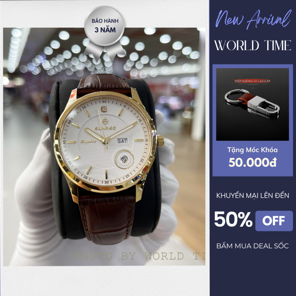 Đồng Hồ Nam Sunrise DM784SWA Dây Da Chính Hãng Full Box - Kính Sapphire - Chống xước, chống nước - T