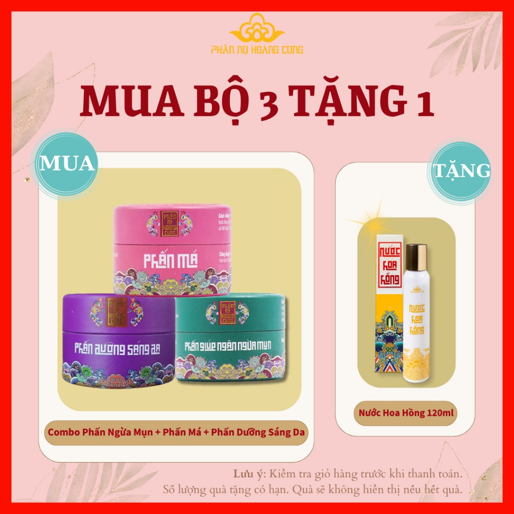 Combo Phấn Dưỡng Sáng Da + Phấn Má + Phấn Ngừa Mụn Phấn Nụ Hoàng Cung