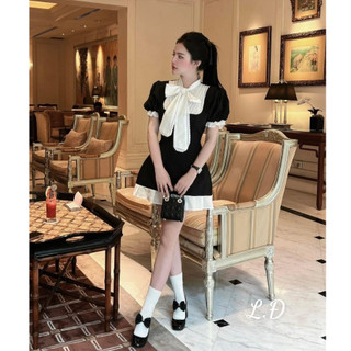 Váy Tay Cộc Tuyết Mưa Phối Bèo Nơ Cổ Đuôi Váy Xếp Ly Bèo Nhẹ Nhàng Nữ Tính Bánh Bèo Diện Đi Tiệc Đám Cưới Thanh Lịch BĐ