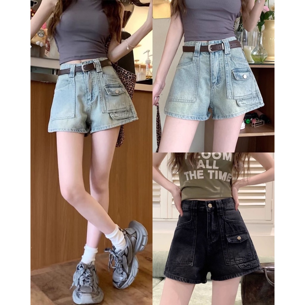 Quần Sooc Ngố Bò Jean Nữ Ống Suông Rộng Short Jean Cạp Cao Phong Cách Hàn Quốc Ms02