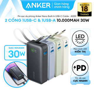  Pin Sạc Dự Phòng ANKER Nano 10000mAh 30W  Built-In USB-C  - 02 cổng sạc 1USB-C & 1USB-A - A1259 