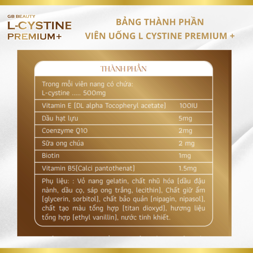 Combo 3 Viên uống GB BEAUTY L-CYSTINE PREMIUM+ hỗ trợ mọc tóc, làm đẹp da, cải thiện da tối màu, cấp ẩm, giảm lão hóa
