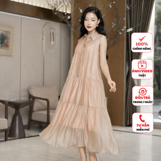 Đầm thiết kế cao cấp FIONA váy công sở nữ sát nách dáng xòe cổ đức phù hợp đi làm đi chơi F452024