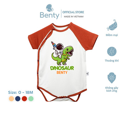 Bộ body chip cài lệch BENTY in hình khủng long BT081 chất liệu mềm mịn mát, quần áo trẻ sơ sinh