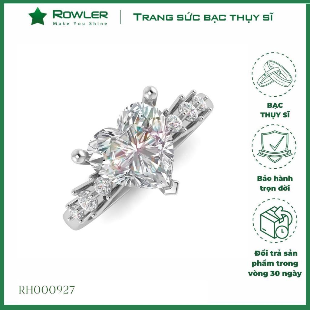 Nhẫn bạc Thụy sĩ đính đá Moissanite hình trái tim 7.0ly sang trọng trang sức bạc ROWLER RH000927