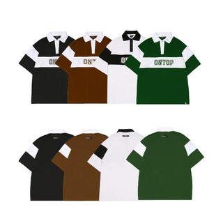 Áo polo form rộng nam nữ ONTOP sọc ngang nhiều màu vải cotton kiểu dáng bóng chày