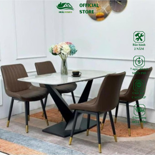 Bộ Bàn ăn mặt đá ceramic bóng chân X kết hợp cùng ghế Loft sọc dùng phòng khách phòng bếp sang trọng