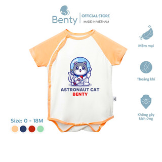 Bộ body chip cài chéo BENTY in hình CAT BT080 an toàn cho da của bé, body ngủ cho bé trai bé gái