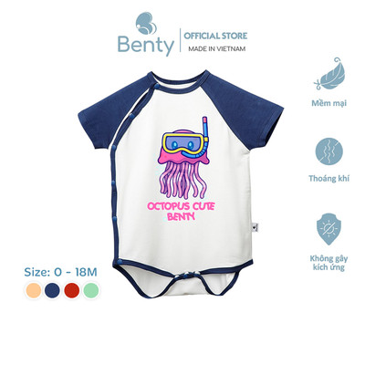 Bộ body chip cài lệch BENTY in hình bạch tuộc BT078 mềm mịn mát, bodysuit an toàn cho da nhạy cảm