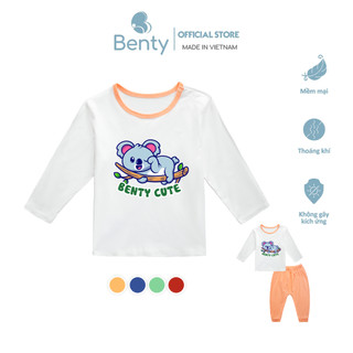 Bộ dài tay cài vai phối viền in hình BENTY Cute BT074 cotton cao cấp, đồ dài tay cho bé trai, bé gái