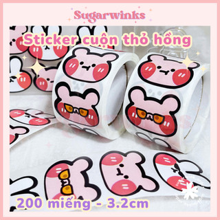 ♡ Cuộn 200 sticker thỏ hồng size lớn 3.2cm - tem nhãn dán dễ thương, sticker niêm phong #ROLL_BUNNY