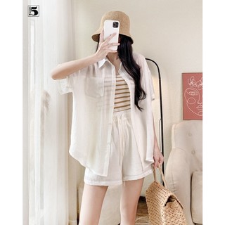 Set bộ nữ Twentyfive gồm áo sơ mi ngắn tay kèm áo 2 dây trong và quần short cạp chun 5941