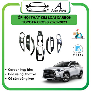 Ốp nội thất carbon xe Toyota Cross 2020-2023,Chất liệu carbon hợp kim, Bộ 9 chi tiết