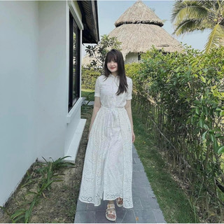 ĐẦM TRẮNG REN DÁNG DÀI HỌA TIẾT HOA ZARA XUẤT( hàng có sẵn )