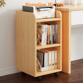 Giá sách gỗ để sàn có bánh xe lăn dễ dàng di chuyển, Kệ 2 tầng để đồ và sách vở lưu trữ tiện dụng HOMELINE - D46
