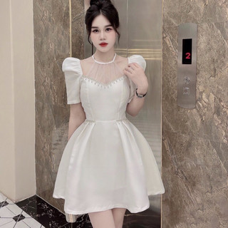 Váy Tapta Lưới Yếm Phối Lông Eo Đá