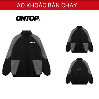 Áo khoác dù local brand nam nữ ONTOP 2 lớp màu đen phối xám cổ trụ Jersey Jacket | O24-AK4