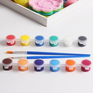 Bộ 12 màu vẽ acrylic 3ml kèm 2 cọ vẽ _ màu tô tượng thạch cao